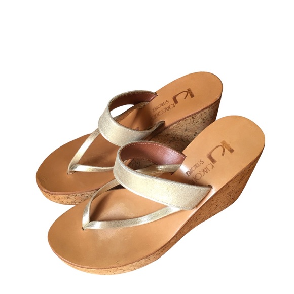 k jacques Shoes - K Jacques St. Tropez Dorit Sandals Wedge Heel in a Neutral Metallic champagne